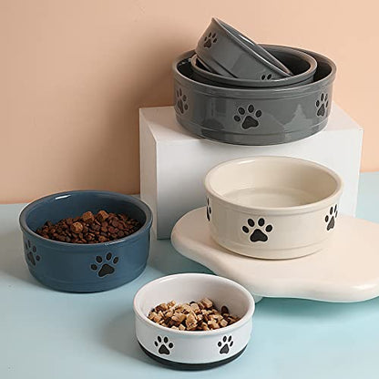 Sweejar Ceramic Dog Bowls with Paw Pattern, Dog Food Dish for Large Dogs, Porcelain Pet Bowl for Water 70 Fl Oz (Fog Blue) - color: Fog Blue, style: Paw Pattern,9"x 3.1"(70 Fl Oz)