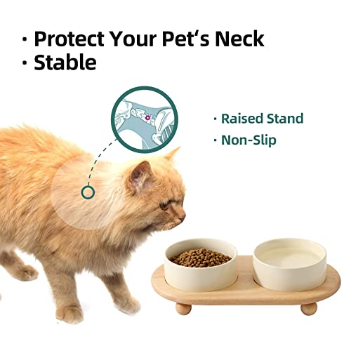 Havniva Raised Cat Bowls Water Bowl 5.1” Elevated Ceramic Cat Food and Water Bowl Whisker Friendly Pet Food Bowls for Indoor Cats, Wide Cat Water Dish Prevent Whisker Fatigue Non Slip Cat Feeder - color: 2 x Bowl + Stand - Light Yellow