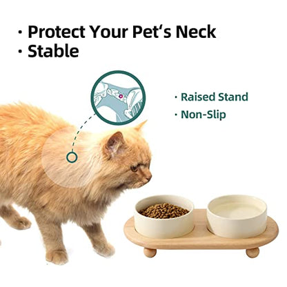 Havniva Raised Cat Bowls Water Bowl 5.1” Elevated Ceramic Cat Food and Water Bowl Whisker Friendly Pet Food Bowls for Indoor Cats, Wide Cat Water Dish Prevent Whisker Fatigue Non Slip Cat Feeder - color: 2 x Bowl + Stand - Light Yellow
