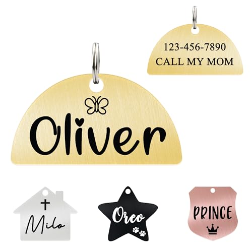 Ultra Joys Personalized Cat Collar Name Tag Small Pet ID Tags for Cats - Customized Mini Cute Dog Cat ID Tag - Bothside Engravable Lightweight Durable Stainless Steel - Semi Circle Tag in Gold - color: Semi Circle-gold