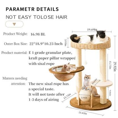 Modern Cat Tree for Indoor Cats, Wood Cat Tree with Natural Sisal-Covered Scratching Posts, Unique Cat Furniture Activity Center with Cat Scratching Ball Toy - color: SCT003 new
