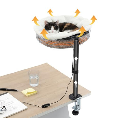 AceOrbit Cat Desk Bed with Removable Heating Pad, Space-Saving Cat Perch for Office & Gaming Desks, 40lbs Capacity, 4-Season Cats Bed for Indoor