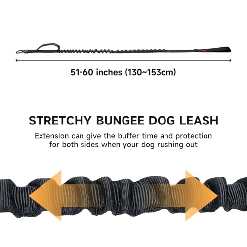 EXCELLENT ELITE SPANKER Tactical Bungee Dog Leash Military Adjustable Dog Leash Quick Release Elastic Leads Rope with 2 Control Handle(Black - color: Black