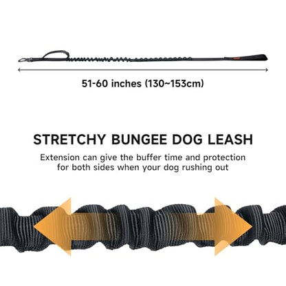 EXCELLENT ELITE SPANKER Tactical Bungee Dog Leash Military Adjustable Dog Leash Quick Release Elastic Leads Rope with 2 Control Handle(Black - color: Black