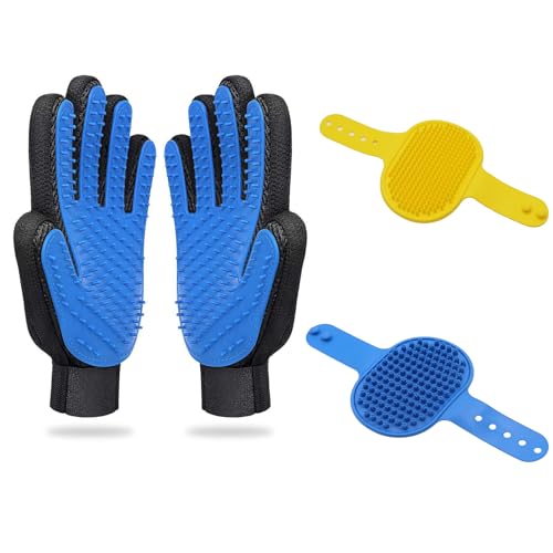 Dog Washing Gloves Brush for Pet: JOANGIHC 3PCS Dogs Shedding Wash Massage Gloves Grooming for Short Long Haired Dogs Cats (Light Yellow) - color: Light Yellow
