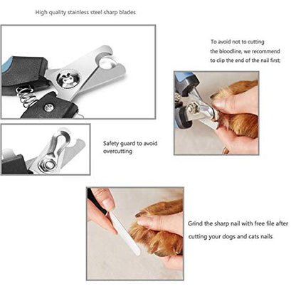 Pet Nail Clippers and Trimmers Set Safety Guard to Avoid Over Cutting Razor Sharp Blades Grooming Tool for All Small Large Dog Cat (Blue/Black) - color: Blue/Black