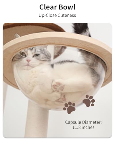 Modern Cat Tree for Large Cat, 57-Inch Tall Cat Tower with Scratching Post for Indoor Cats, Multi-Level Cat Condo with Hand-Woven Cat Bed and Acrylic Bowl (White 81007DD) - color: Brown 81007D