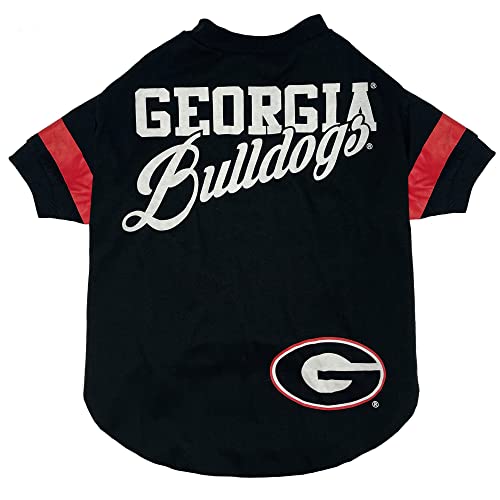 NCAA Georgia Bulldogs T-Shirt for Dogs & Cats, Small. Football/Basketball Dog Shirt for College NCAA Team Fans. New & Updated Fashionable Stripe Design, Durable & Cute Sports PET TEE Shirt Outfit - color: Georgia Bulldogs, size: Small