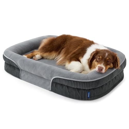 Bedsure L Plus Orthopedic Dog Beds Large Sized Dog - 360° Oval Bolster Large Dogs Bed for Senior Dogs with Waterproof Washable Cover, Big Comfort Pet Sofa Couch with Ultra-Soft Fleece, Grey, 38" - color: Charcoal, size: 38"lx28"wx7"th