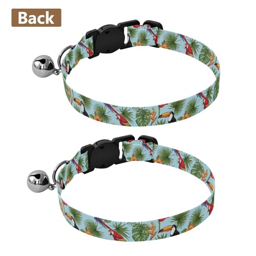 Tropical Jungle Birds Palm Leaves Cats Collar 2 Pack Comfortable Cat Collar Adjustable Length 10.6" to 17.1" - color: Tropical Jungle Birds Palm Leaves