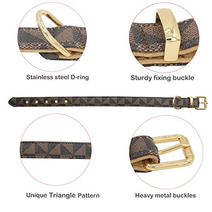 Leather Dog Collar and Leash Set, Check Pattern Dog Collar Leashes Metal Buckle Adjustable Durable for Small Medium Large Dogs (Brown, S(11.4-13.4IN)) - color: Brown, size: S(11.4-13.4IN)