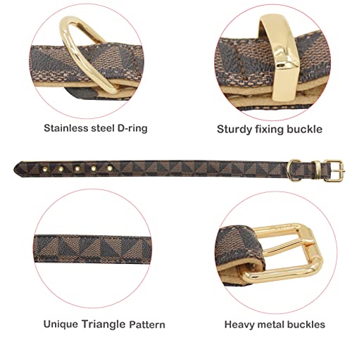 Leather Dog Collar and Leash Set, Check Pattern Dog Collar Leashes Metal Buckle Adjustable Durable for Small Medium Large Dogs (Brown, XL(18-22IN)) - color: Brown, size: XL(18-22IN)