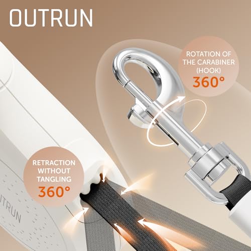 OUTRUN Retractable Dog Leash 16 FT Walking Leash up to 55 Lbs, Strong Nylon Tape No Tangle, Heavy Duty One-Handed Brake Lock Perfect for Small & Medium Sized Dogs and Pets (Starlight White) - color: Starlight White