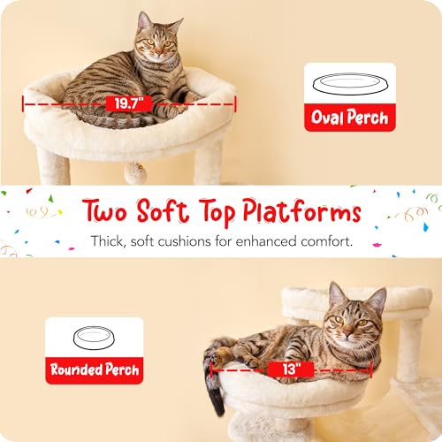 77-Inch Tall Cat Tree, Multi-Level Large Cat Tower with 4 Hammocks, 2 Padded Perches, Cat Condo, Sisal Scratching Posts and Hanging Toys for Adult Cats, Beige - color: Beige, size: XXL (19.7 x 19.7 x 77 Inches)