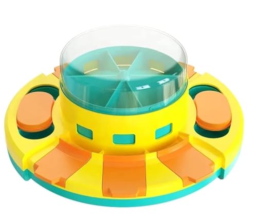 Piggy Poo and Crew Treat Popper Slow Feeder Interactive Food Dispenser Puzzle Game for Dogs Puppies Rabbits Pigs Small Animals - color: Blue and Yellow