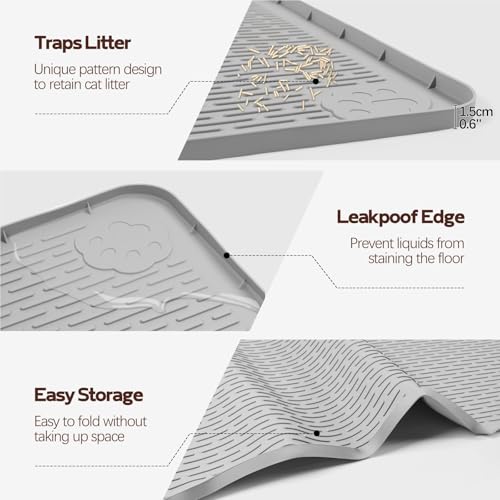 Kalolary Cat Litter Mats, 50" x 35" Extra Large Silicone Cat Mat for Litter Box, Easy to Clean Kitty Litter Trapping Mat, Soft on Kitty Paws, Waterproof, Urine-Proof Kitty Litter Mats for Floor, Grey - color: Grey: 127x89cm