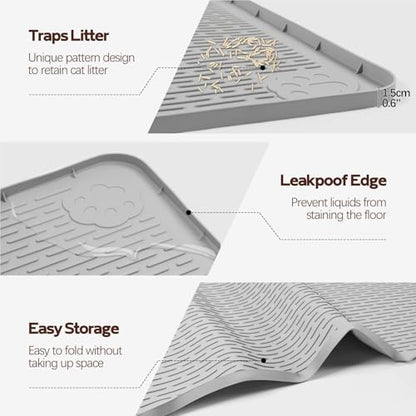 Kalolary Cat Litter Mats, 50" x 35" Extra Large Silicone Cat Mat for Litter Box, Easy to Clean Kitty Litter Trapping Mat, Soft on Kitty Paws, Waterproof, Urine-Proof Kitty Litter Mats for Floor, Grey - color: Grey: 127x89cm