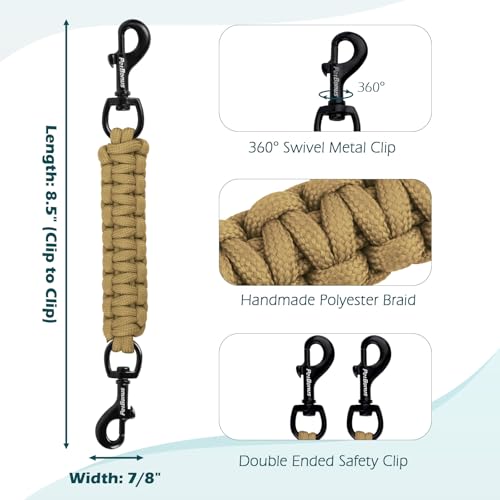 Dog Collar Safety Clip, Handmade Backup Safety Strap for Dog Harness, Prong, Pinch Collar, Double Ended Clasp Leash Connector (Tan) - color: Tan