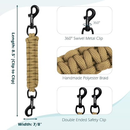 Dog Collar Safety Clip, Handmade Backup Safety Strap for Dog Harness, Prong, Pinch Collar, Double Ended Clasp Leash Connector (Tan) - color: Tan