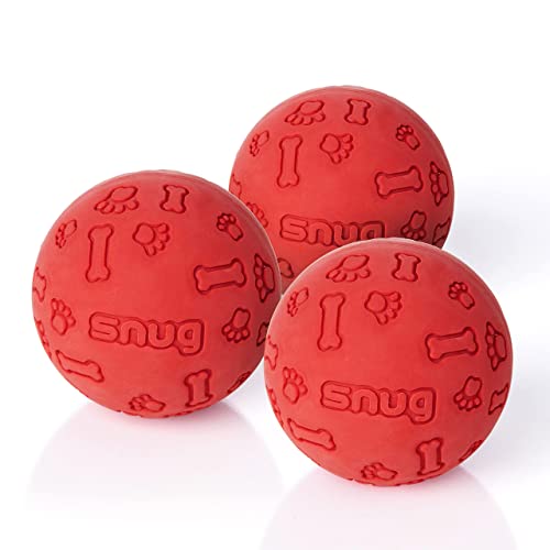 Snug Rubber Dog Balls for Small and Medium Dogs - Tennis Ball Size - Virtually Indestructible (3 Pack - Red) - color: Red