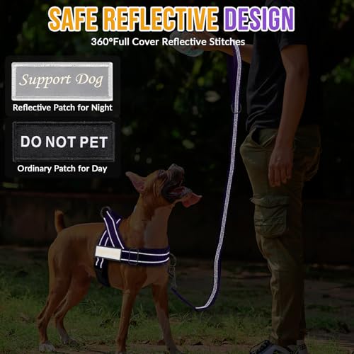 Lukovee No Pull Dog Harness and Leash Set - Heavy Duty Dog Vest with Soft Velvet Padding for Medium Large Dogs, Adjustable Reflective Tactical Harness with 2 Control Handles & Front Clip (M, PU) - color: Purple, size: Medium