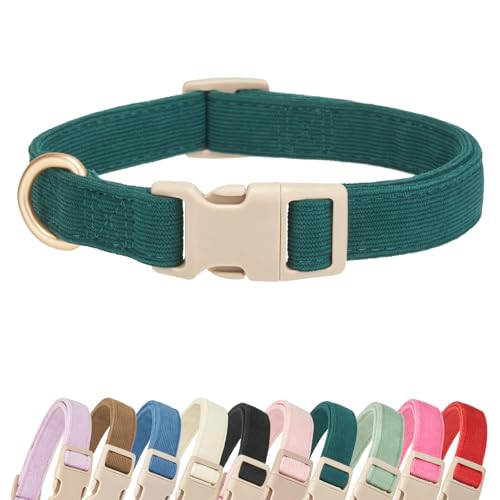 Soft Cotton Dog Collar Adjustable Corduroy Dog Collars for Small Medium Large Dogs(Dark Green,Small) - color: Dark Green, size: Small