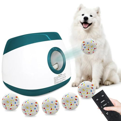MEKAPLE Automatic Dog Ball Launcher, Upgraded Interactive Dog Balls Thrower with 3 Distance 29Ft-79Ft, Remote Control Ball Launcher for Medium&Large Dogs, 6 Etpu Balls Included (Dark Green) - color: Dark Green