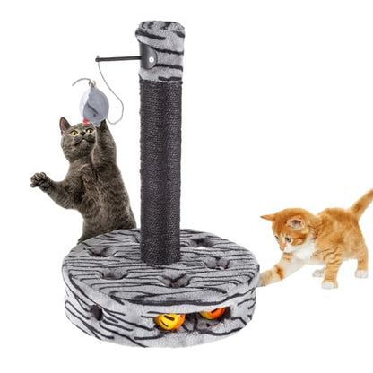 Cat Scratching Post - Interactive Play Area with Sisal Rope Scratcher and Hanging Toy for Indoor Cats - Scratch Tree for Pets by PETMAKER (Black/Gray)