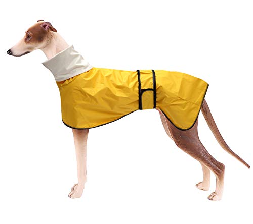 Greyhound Whippet Raincoat Waterproof with Reflective Stripe high Neck fit for Italian Greyhounds Whippets Long Back Breeds - Yellow - M - color: Yellow, size: Medium