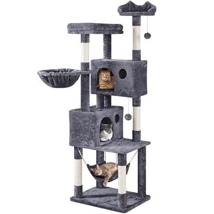 Yaheetech 73inch Cat Tree, Cat Stand Furniture with Scratching Posts Perches Hammock as Indoor Kittens Activity Center - color: Dark Gray, size: 73in