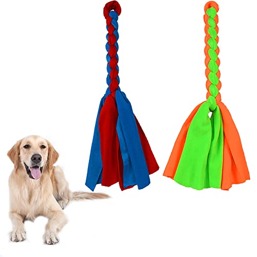 ASOCEA 2 Pack Dog Fleece Rope Toy for Dog Chase and Tug Pet Interactive Cotton Chew Toy Dog Tether Lure Toy Dog Flirt Pole Replacement Toys to Outdoor Exercise & Training - color: Blue+Green