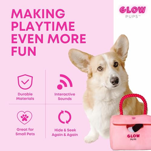 Glow Pups Dog Hide and Seek Purse Toy for Dog, Pink Purse Dog Toys Filled with Squeakers & Crinkle Material, Interactive Plush Lipstick, Dog Phone e & Nail Polish Toys for Small Dogs - Pink/Fuchsia - style: Pink Purse Dog Toy with Lipstick, Cell Phone and