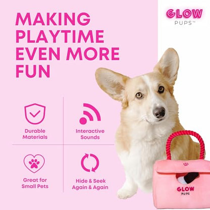 Glow Pups Dog Hide and Seek Purse Toy for Dog, Pink Purse Dog Toys Filled with Squeakers & Crinkle Material, Interactive Plush Lipstick, Dog Phone e & Nail Polish Toys for Small Dogs - Pink/Fuchsia - style: Pink Purse Dog Toy with Lipstick, Cell Phone and