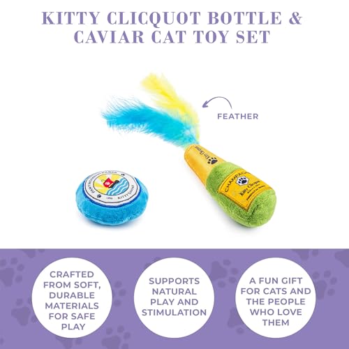 Haute Diggity Kitty Clicquot Champagne & Caviar Set, Plush Cat Toys Catnip Filled with Interactive Crackle Sound, Safe, Durable Toys for Cat & Kitten, 2 Pcs - style: Kitty Clicquot Bottle + Caviar