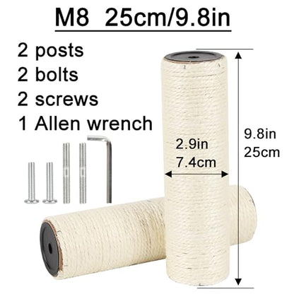2.9in 7.4cm Diameter Cat Tree Scratching Post Replacement Pole Parts Sisal (M8, 9.8in/25cm) - color: 25cm/9.8in*2poles, size: M8