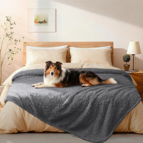 Luciphia Waterproof Pet Blanket for Medium Large Dogs Soft Cat Sherpa Calming Thick Cover Leakproof Cozy Puppy Sofa Bed Car Couch Protector(Grey,80x63 inches) - color: Grey, size: 80x63 inches