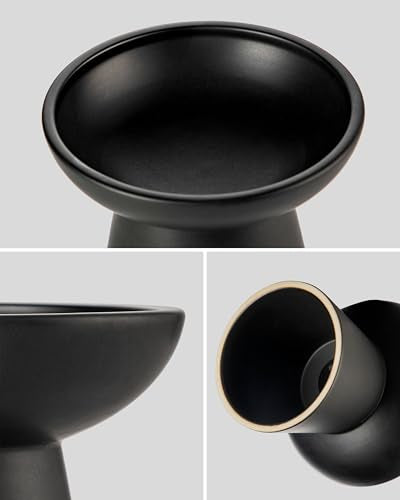vancasso Elevated Cat Food Bowls 2-Pack, 6.2" Wide Shallow Cat Feeding Bowl for Whisker Fatigue, 5.1" Height Ceramic Raised Food Bowls for Senior Cats, Anti Vomit, Black - color: Black-Food 2-pack