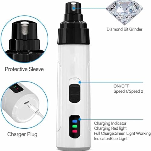 Electric Dog Nail Grinder & Trimmer - Rechargeable, Quiet, Low Vibration Pet Grooming Tool for Small & Large Dogs - Safe Paws Clipper with LED Light for Professional Home Grooming - color: 2Pc