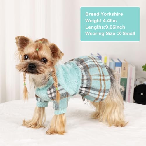 Dog Sweater for Small Dogs Girl Boy Winter Dog Sweater Dress, Puppy Clothes Pet Clothes Shih Tzu Wedding Birthday Plaid Dresses Holiday Festival Outfits, Turquoise, XS - color: Turquoise, size: X-Small (Chest 13in )