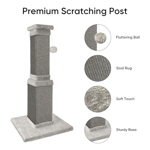 Cat Scratching Post, 32 Inch Cat Scratching Posts for Large Cats, Scratching Posts for Indoor Cats Adults, Cat Scratch Post with Nature Sisal, Full Gray - color: Full Gray