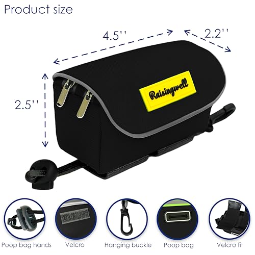Dog Poop Bag Holder for Leash, 2 Waterproof Zipper Pouches, Dog Treat Pouch for Pet Walking Accessories, with Dispenser, Training Clicker and 1 Free Roll (Black) - color: Black