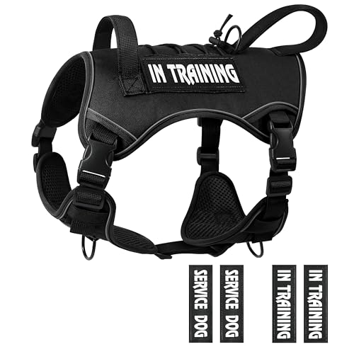 Tactical Dog Harness for Medium Large Size, No Pull Service Dog Vest with Molle System and Control Handle Heavy Duty Pet Vest with 4 Patches, Reflective Adjustable Harness for Walking Training - color: Black, size: XL