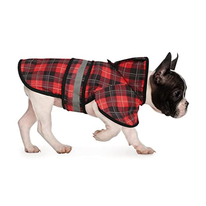 HDE Dog Raincoat Jacket Reflective Adjustable Hooded Pet Poncho Rain Coat with Leash Hole for Small to X-Large Dogs Plaid - S - color: Plaid, size: Small
