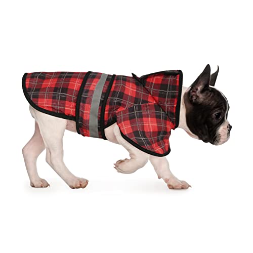 HDE Dog Raincoat Jacket Reflective Adjustable Hooded Pet Poncho Rain Coat with Leash Hole for Small to X-Large Dogs Plaid - S - color: Plaid, size: Small