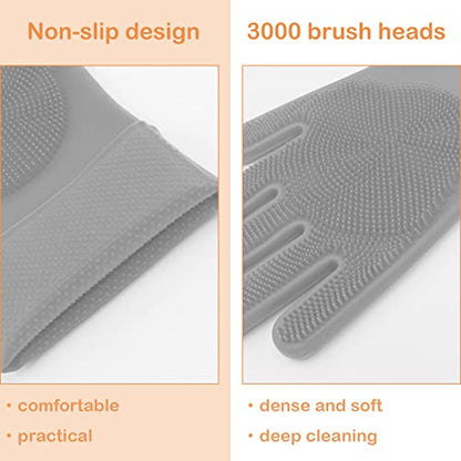 Pet Grooming Gloves, Dog Bathing Gloves with High-Density Teeth, Heat Resistant Silicone Cat Hair Remover with Enhanced Five Finger Design, Bathing and Massaging for Dogs and Cats (Grey) - color: Grey
