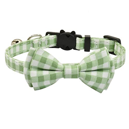 Bowtie Cat Collars Breakaway with Bell, Adjustable Cute Kitty Collars Safety Buckle Kitten Collar for Cat Puppy 7.5-11in (Green Plaid) - color: Green Plaid