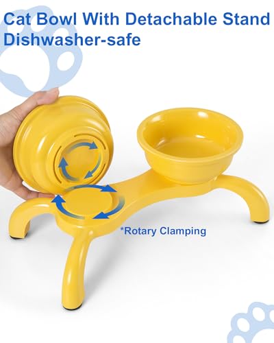 Raised Cat Bowl with Anti-Ant Hollow Base, Detachable Melamine Elevated Cat Bowls, Anti-Vomiting Whisker Friendly Cats Dish for Food, Stable & Non-Slip Cats Food Bowl, Dishwasher Safe - color: Yellow, size: Double