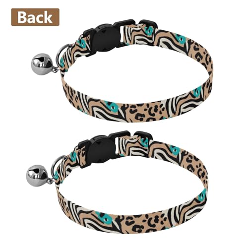 Zebra Leopard Tan Collar for Kitten, 2 Pack Kitten Bell Collar - color: Zebra Leopard Tan