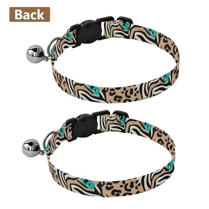 Zebra Leopard Tan Collar for Kitten, 2 Pack Kitten Bell Collar - color: Zebra Leopard Tan