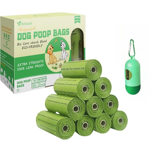Dog Poop Bags-150 Counts with Holder (10 Rolls), Biodegradable Poop Bags, Eco-friendly and Easy to Open, Thick Dog Waste Bags (Green) - color: Green, size: 1 Count (Pack of 150)